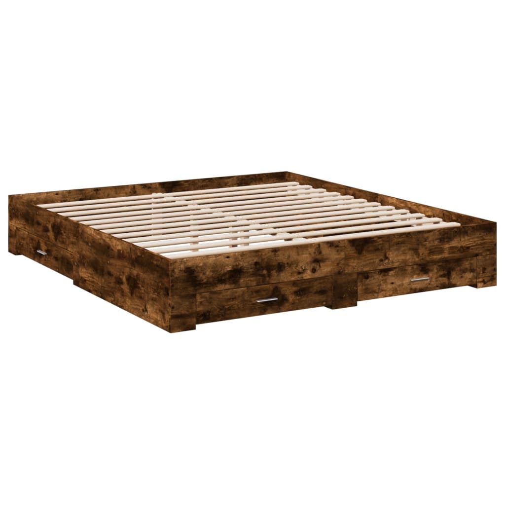 Cadre de lit avec tiroirs sans matelas chêne fumé 200x200 cm - XIOS