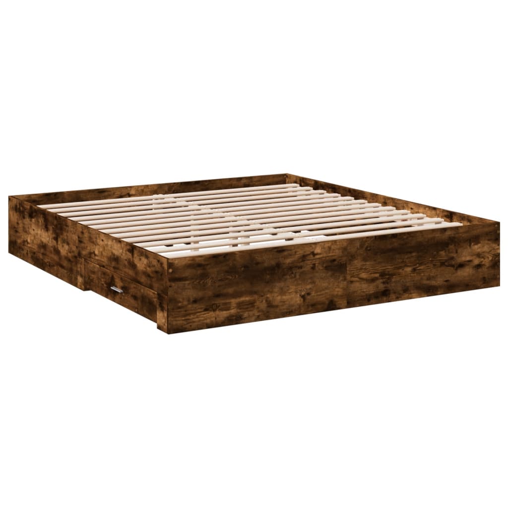 Cadre de lit avec tiroirs sans matelas chêne fumé 200x200 cm - XIOS