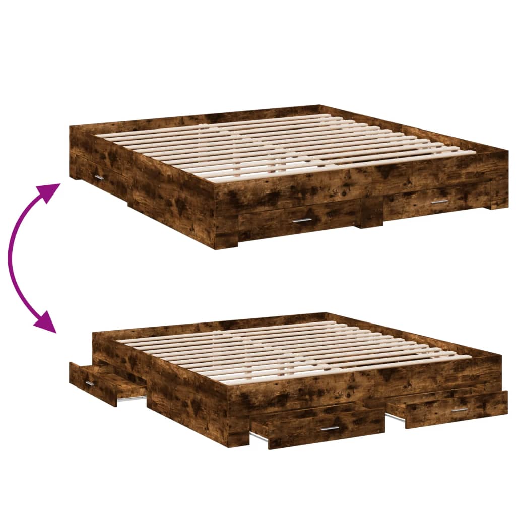 Cadre de lit avec tiroirs sans matelas chêne fumé 200x200 cm - XIOS