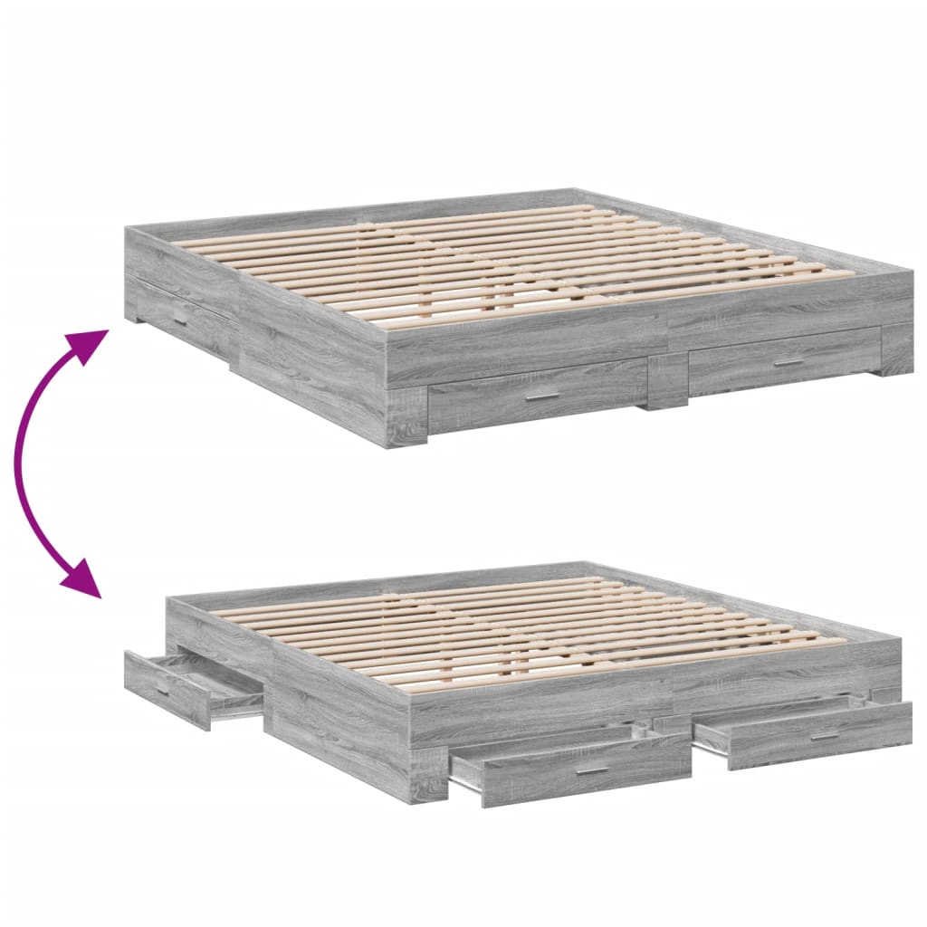 Cadre de lit avec tiroirs sans matelas sonoma gris 200x200 cm - XIOS