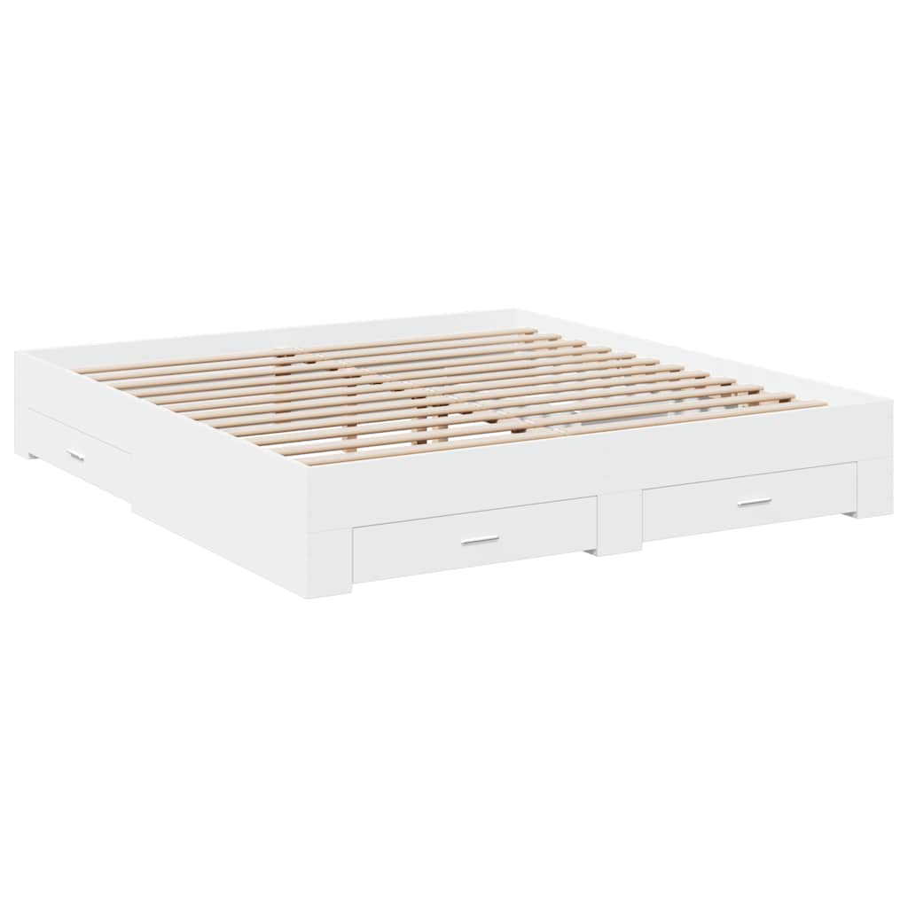 Cadre de lit avec tiroirs sans matelas blanc 180x200 cm