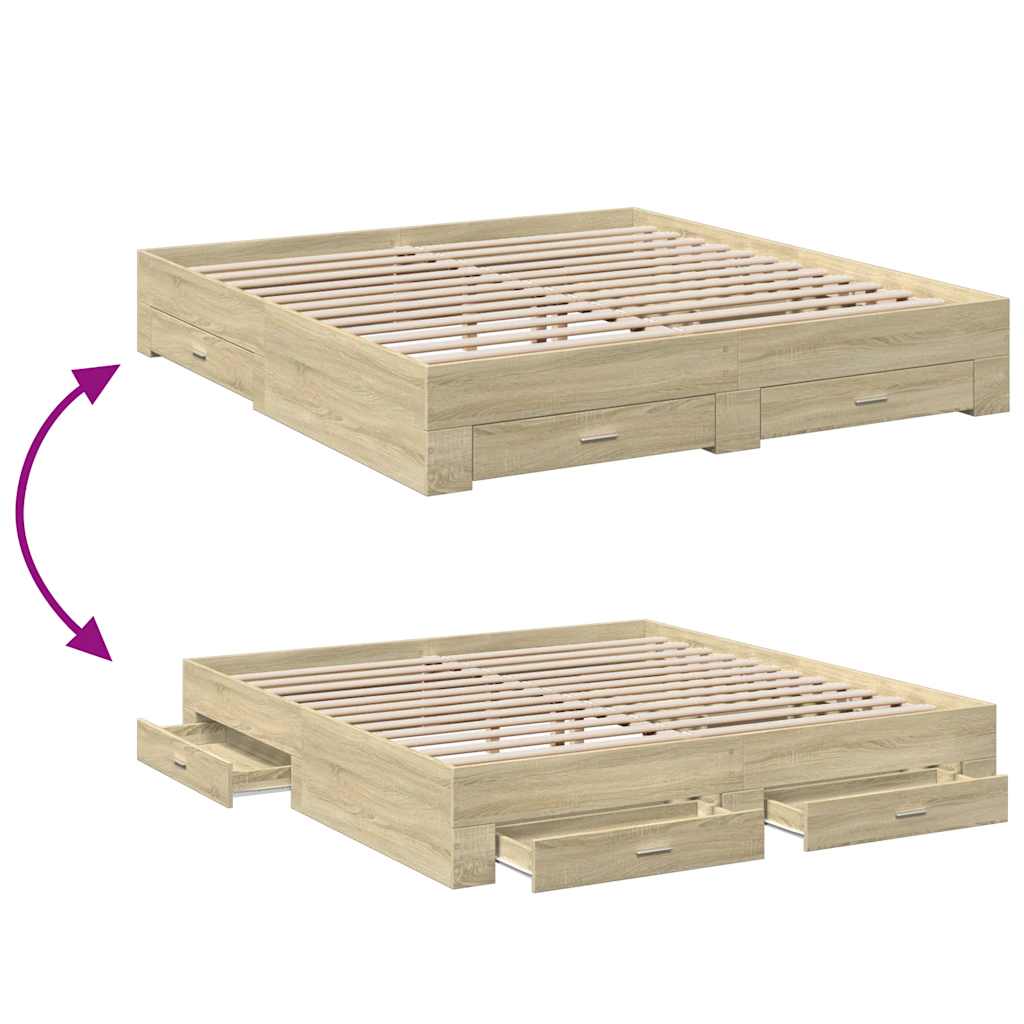 Cadre de lit avec tiroirs sans matelas chêne sonoma 180x200 cm - XIOS