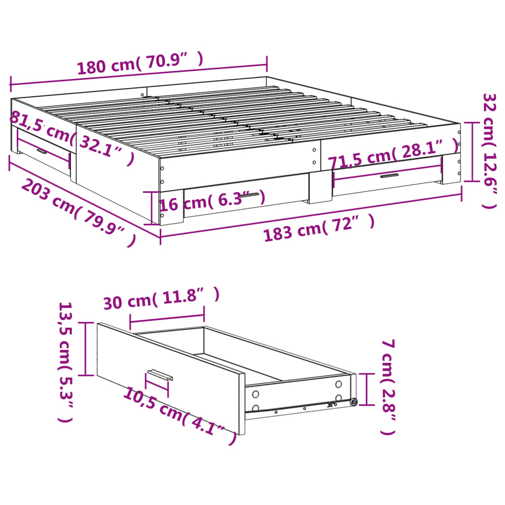 Cadre de lit avec tiroirs sans matelas chêne sonoma 180x200 cm - XIOS