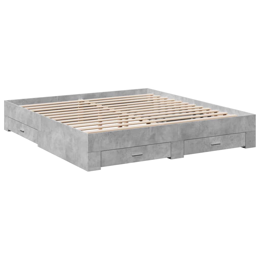 Cadre de lit avec tiroirs sans matelas gris béton 180x200 cm - XIOS