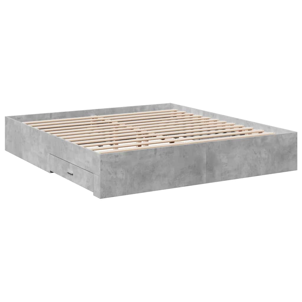 Cadre de lit avec tiroirs sans matelas gris béton 180x200 cm - XIOS