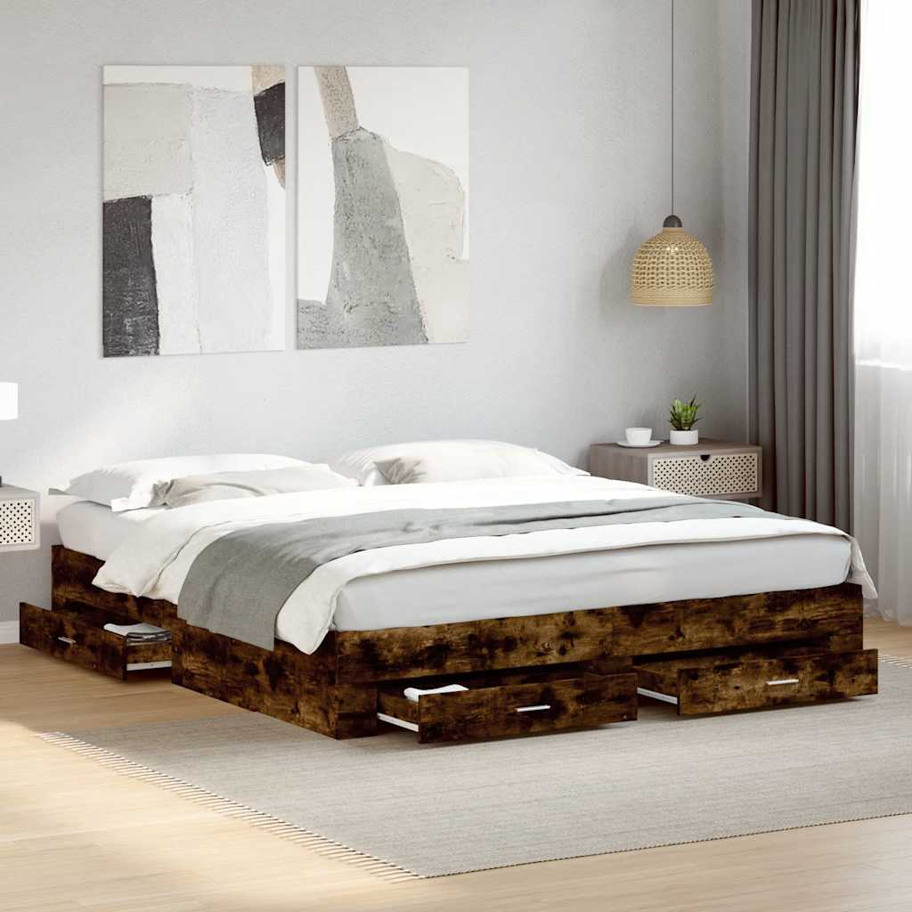 Cadre de lit avec tiroirs sans matelas chêne fumé 180x200 cm - XIOS