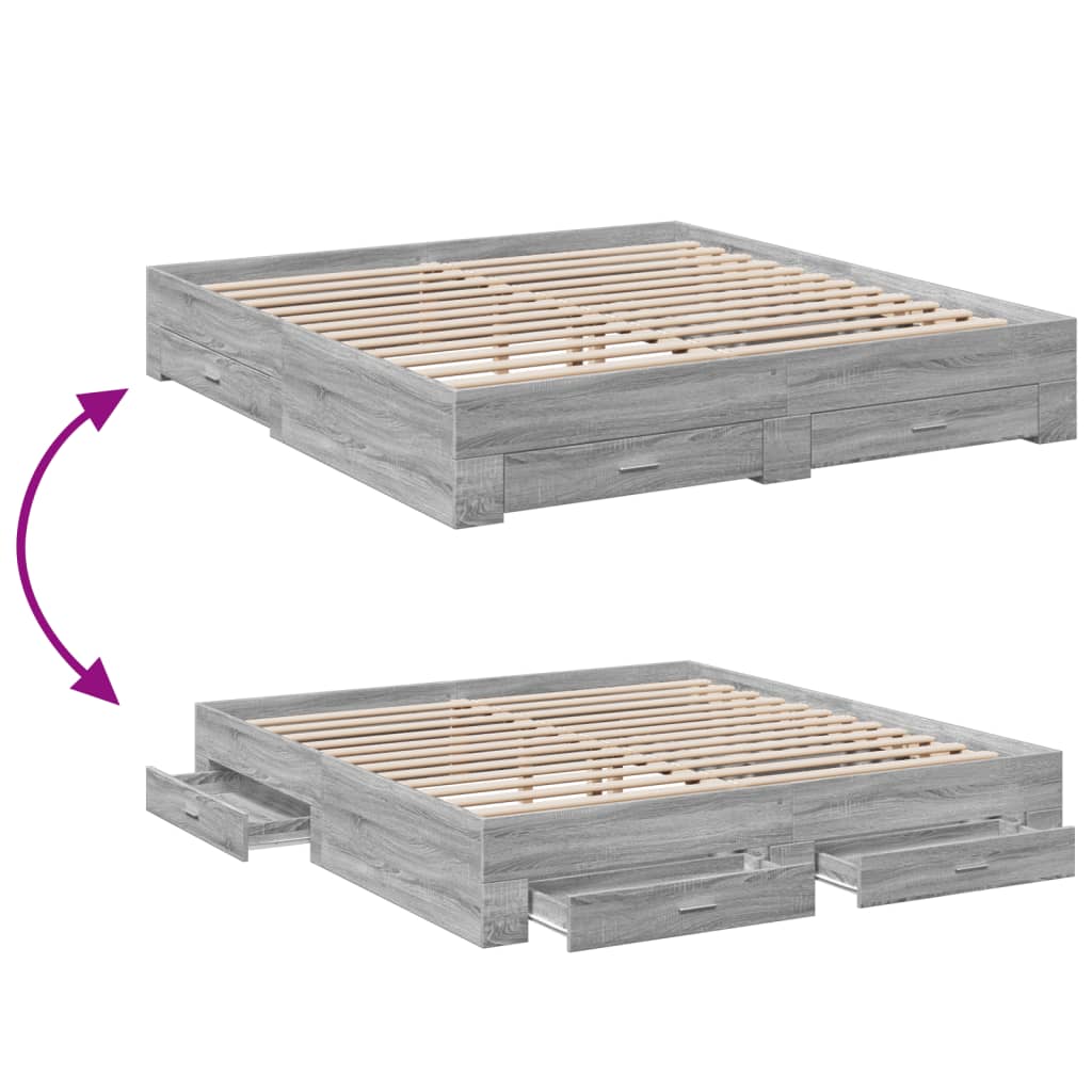 Cadre de lit avec tiroirs sans matelas sonoma gris 180x200 cm - XIOS
