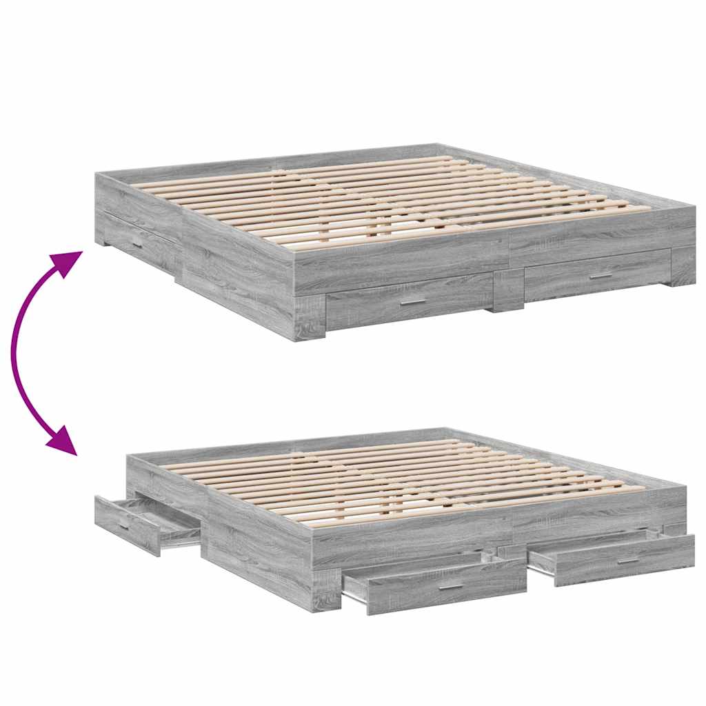 Cadre de lit avec tiroirs sans matelas sonoma gris 180x200 cm - XIOS
