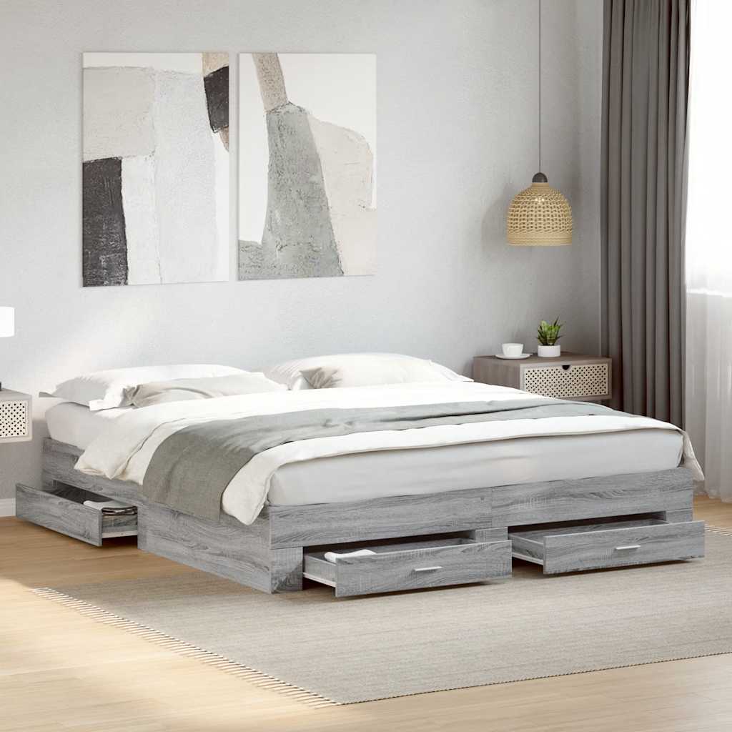 Cadre de lit avec tiroirs sans matelas sonoma gris 180x200 cm - XIOS