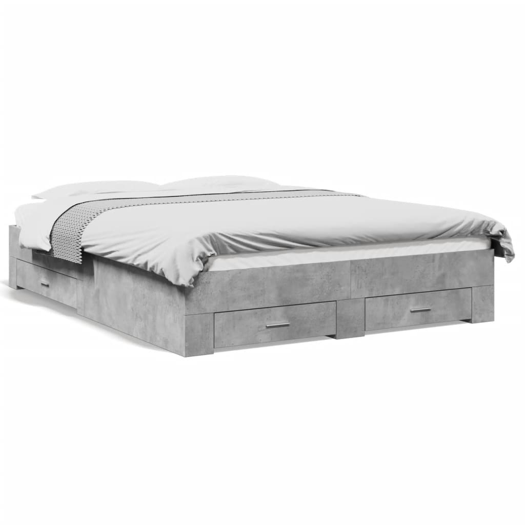Cadre de lit avec tiroirs sans matelas gris béton 160x200 cm - XIOS