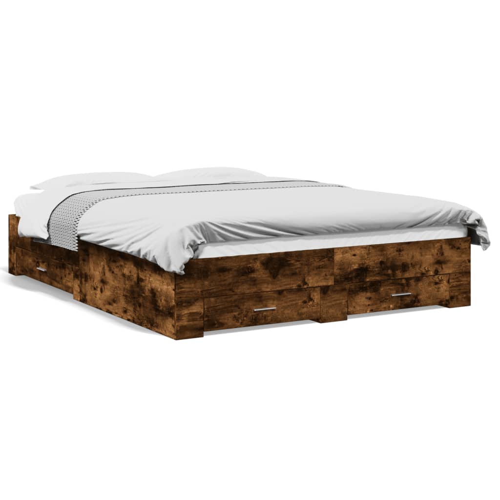 Cadre de lit avec tiroirs sans matelas chêne fumé 160x200 cm - XIOS