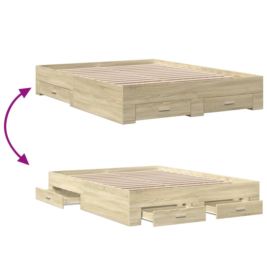 Cadre de lit avec tiroirs sans matelas chêne sonoma 150x200 cm - XIOS