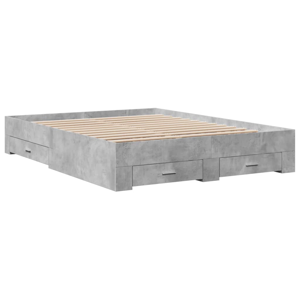 Cadre de lit avec tiroirs sans matelas gris béton 150x200 cm - XIOS