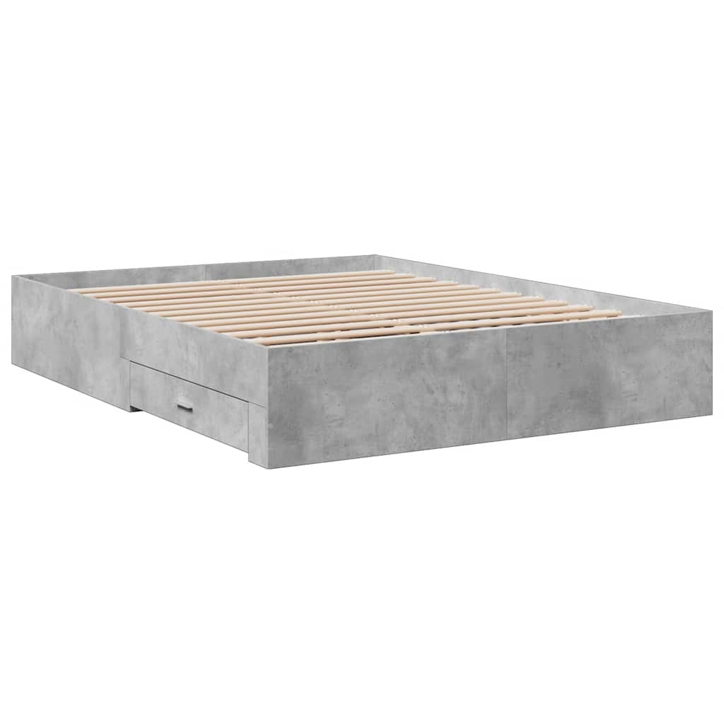Cadre de lit avec tiroirs sans matelas gris béton 150x200 cm - XIOS