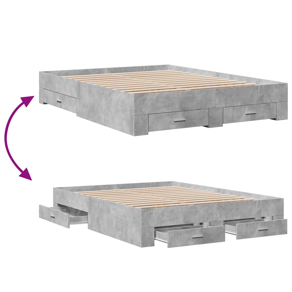 Cadre de lit avec tiroirs sans matelas gris béton 150x200 cm - XIOS