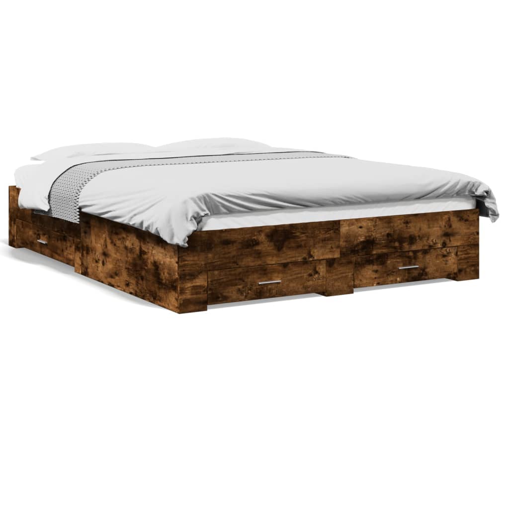 Cadre de lit avec tiroirs sans matelas chêne fumé 150x200 cm - XIOS