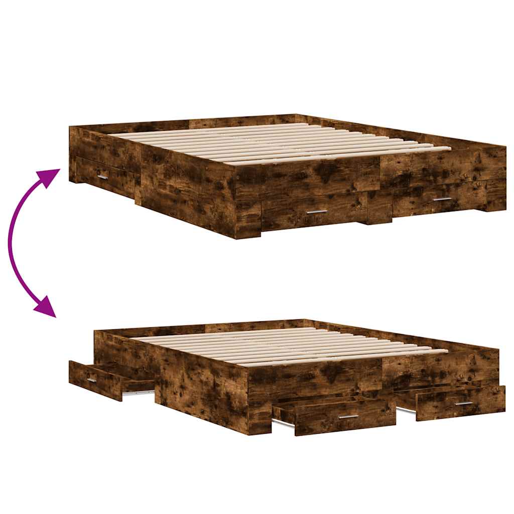Cadre de lit avec tiroirs sans matelas chêne fumé 150x200 cm - XIOS