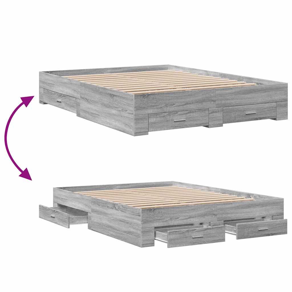 Cadre de lit avec tiroirs sans matelas sonoma gris 150x200 cm - XIOS