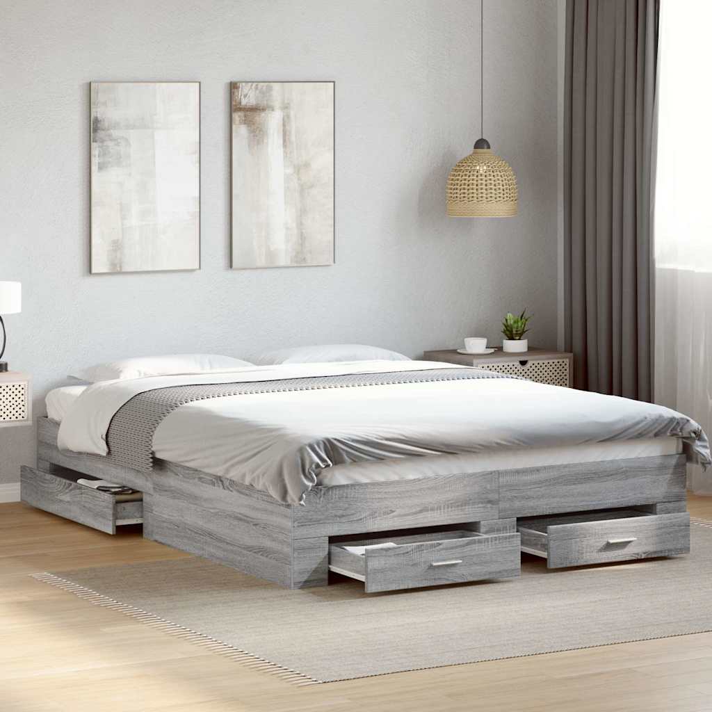 Cadre de lit avec tiroirs sans matelas sonoma gris 150x200 cm - XIOS