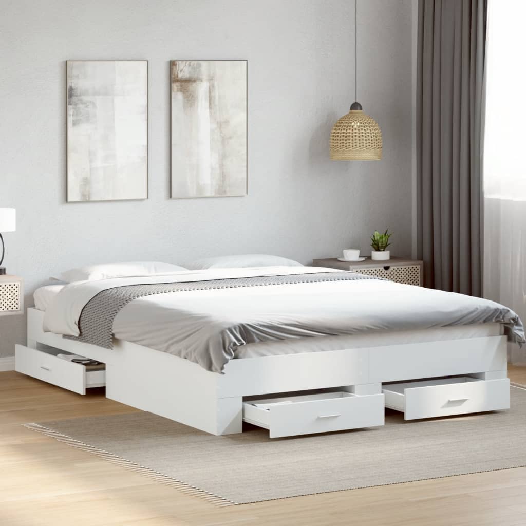 Cadre de lit avec tiroirs sans matelas blanc 140x200 cm - XIOS