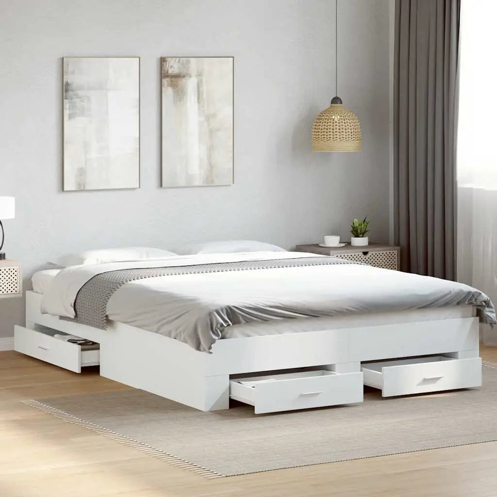 Cadre de lit avec tiroirs sans matelas blanc 140x200 cm - XIOS