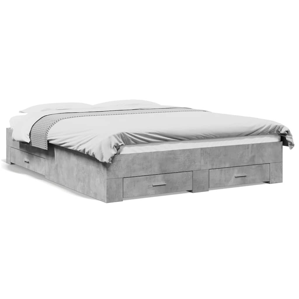 Cadre de lit avec tiroirs sans matelas gris béton 140x200 cm - XIOS