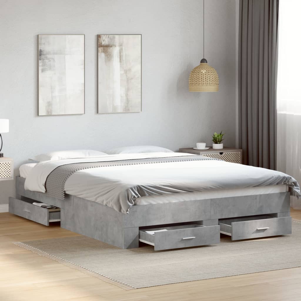 Cadre de lit avec tiroirs sans matelas gris béton 140x200 cm - XIOS