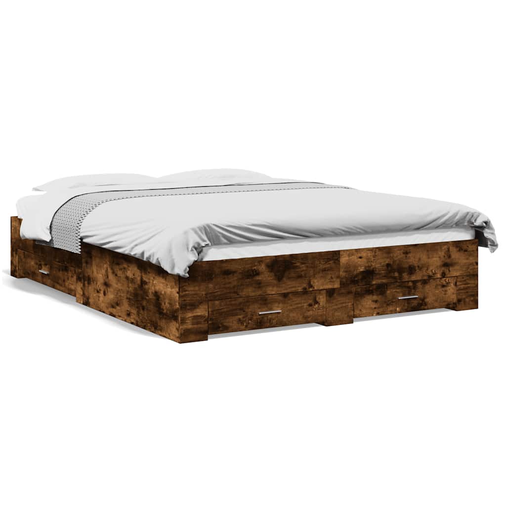 Cadre de lit avec tiroirs sans matelas chêne fumé 140x200 cm - XIOS