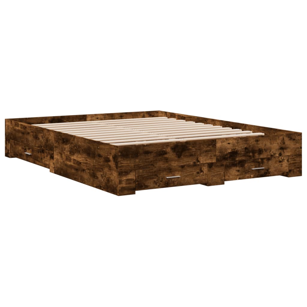 Cadre de lit avec tiroirs sans matelas chêne fumé 140x200 cm - XIOS