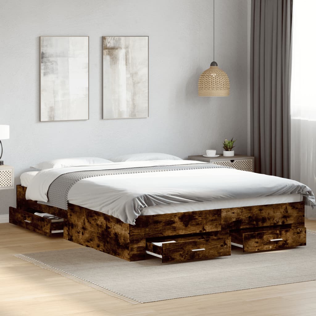 Cadre de lit avec tiroirs sans matelas chêne fumé 140x200 cm - XIOS