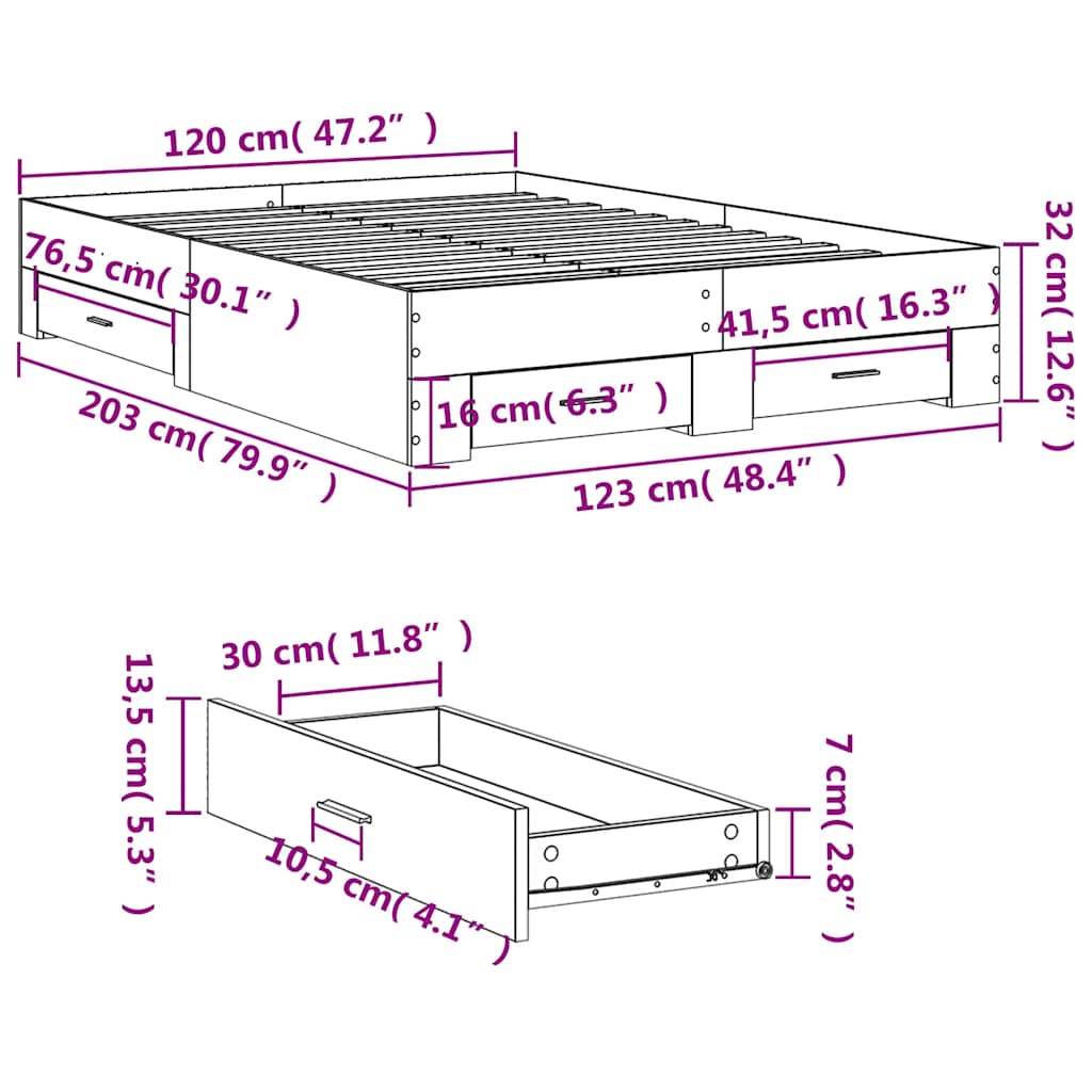 Cadre de lit avec tiroirs sans matelas blanc 120x200 cm - XIOS