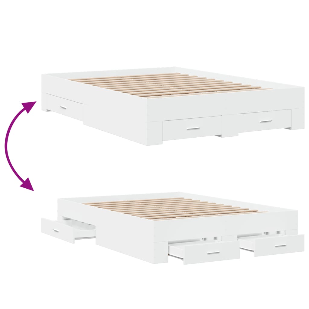 Cadre de lit avec tiroirs sans matelas blanc 140x190 cm - XIOS