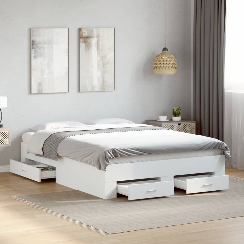Cadre de lit avec tiroirs sans matelas blanc 140x190 cm - XIOS