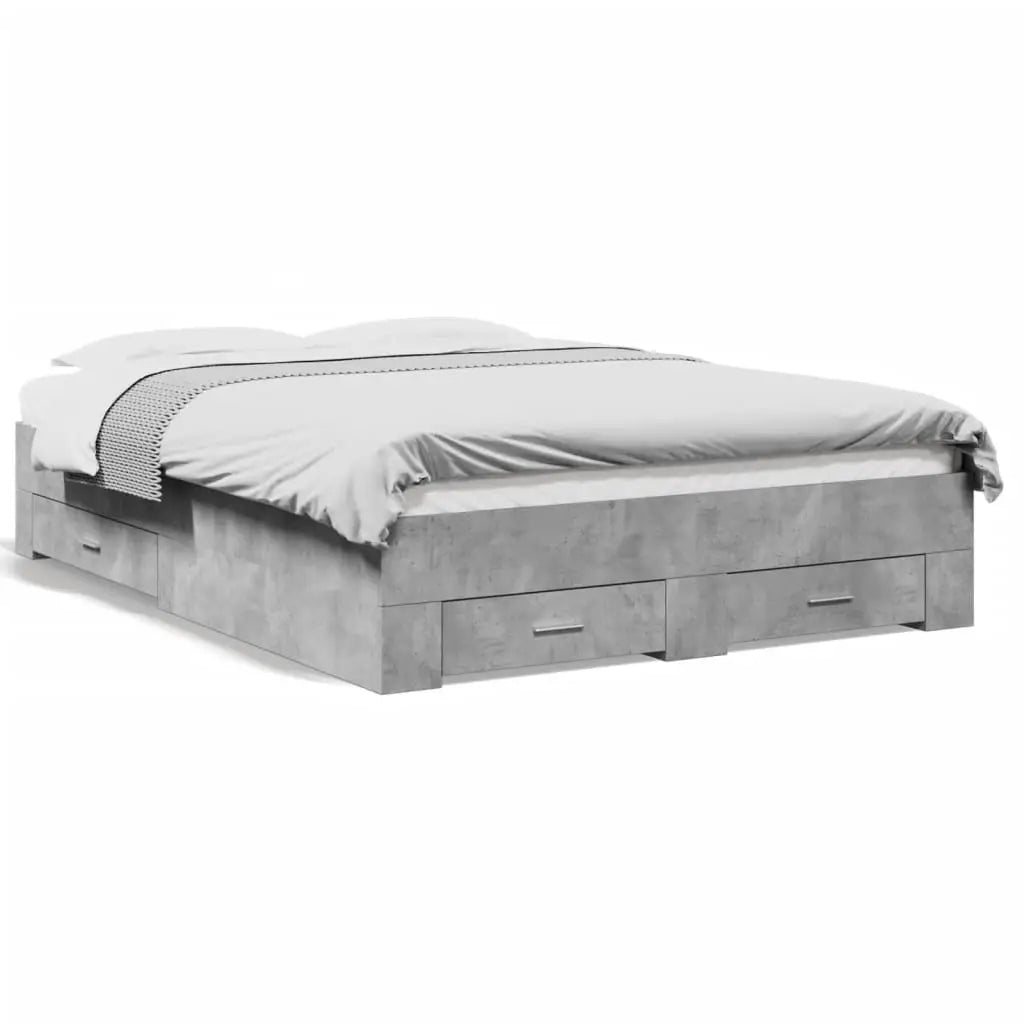 Cadre de lit avec tiroirs sans matelas gris béton 140x190 cm - XIOS