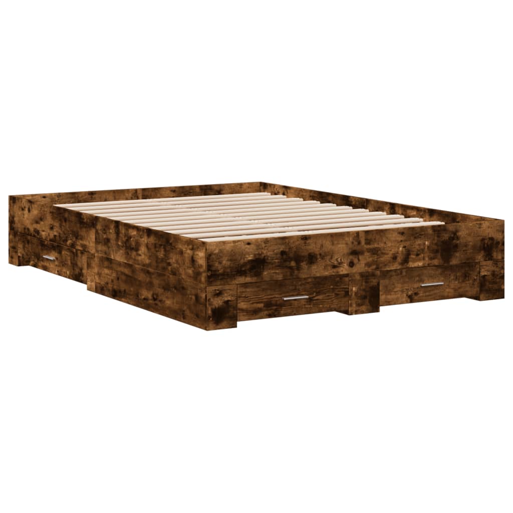 Cadre de lit avec tiroirs sans matelas chêne fumé 140x190 cm - XIOS