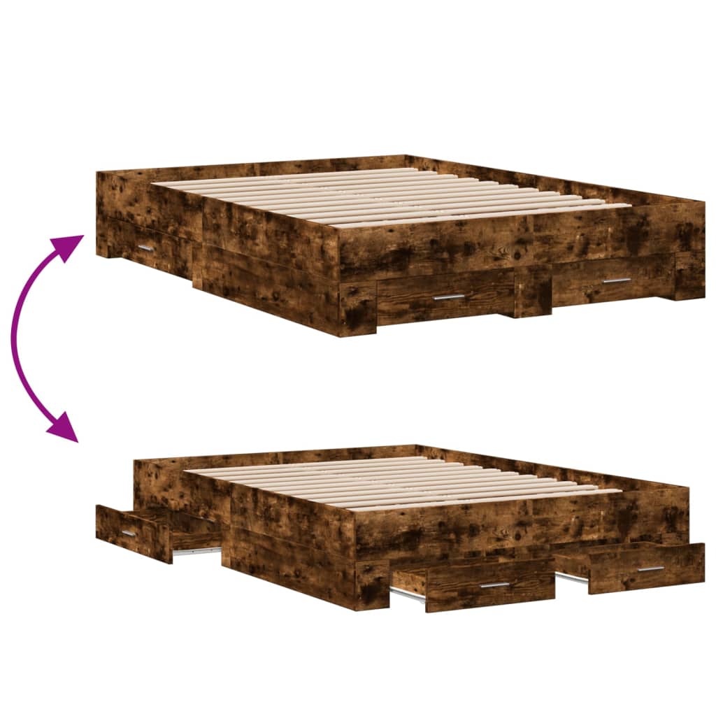 Cadre de lit avec tiroirs sans matelas chêne fumé 140x190 cm - XIOS