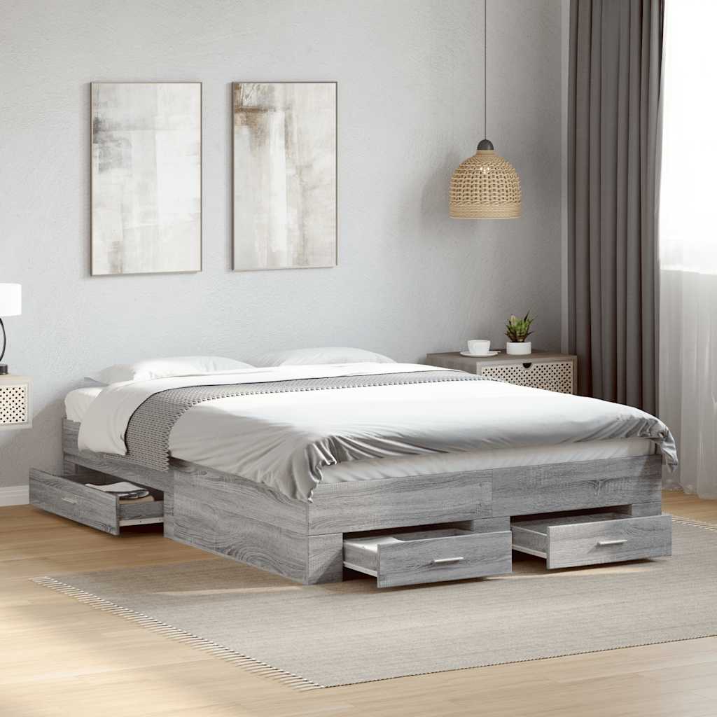 Cadre de lit avec tiroirs sans matelas sonoma gris 140x190 cm - XIOS