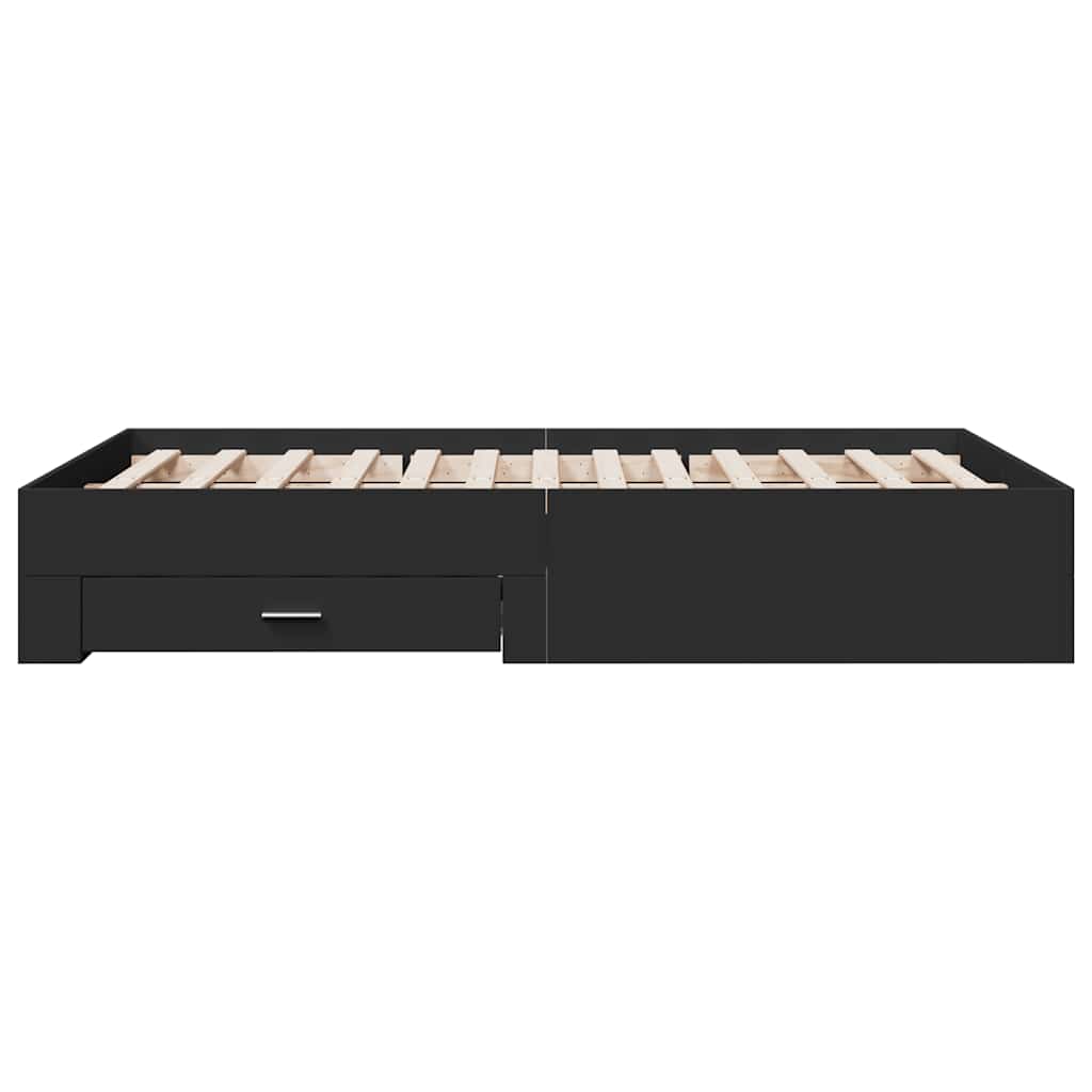 Cadre de lit avec tiroirs sans matelas noir 135x190 cm