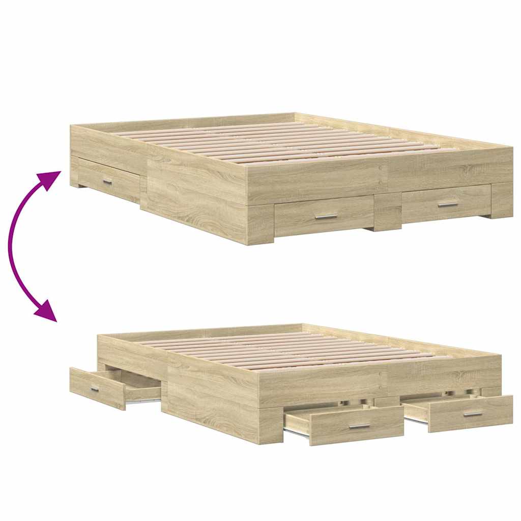 Cadre de lit avec tiroirs sans matelas chêne sonoma 135x190 cm - XIOS