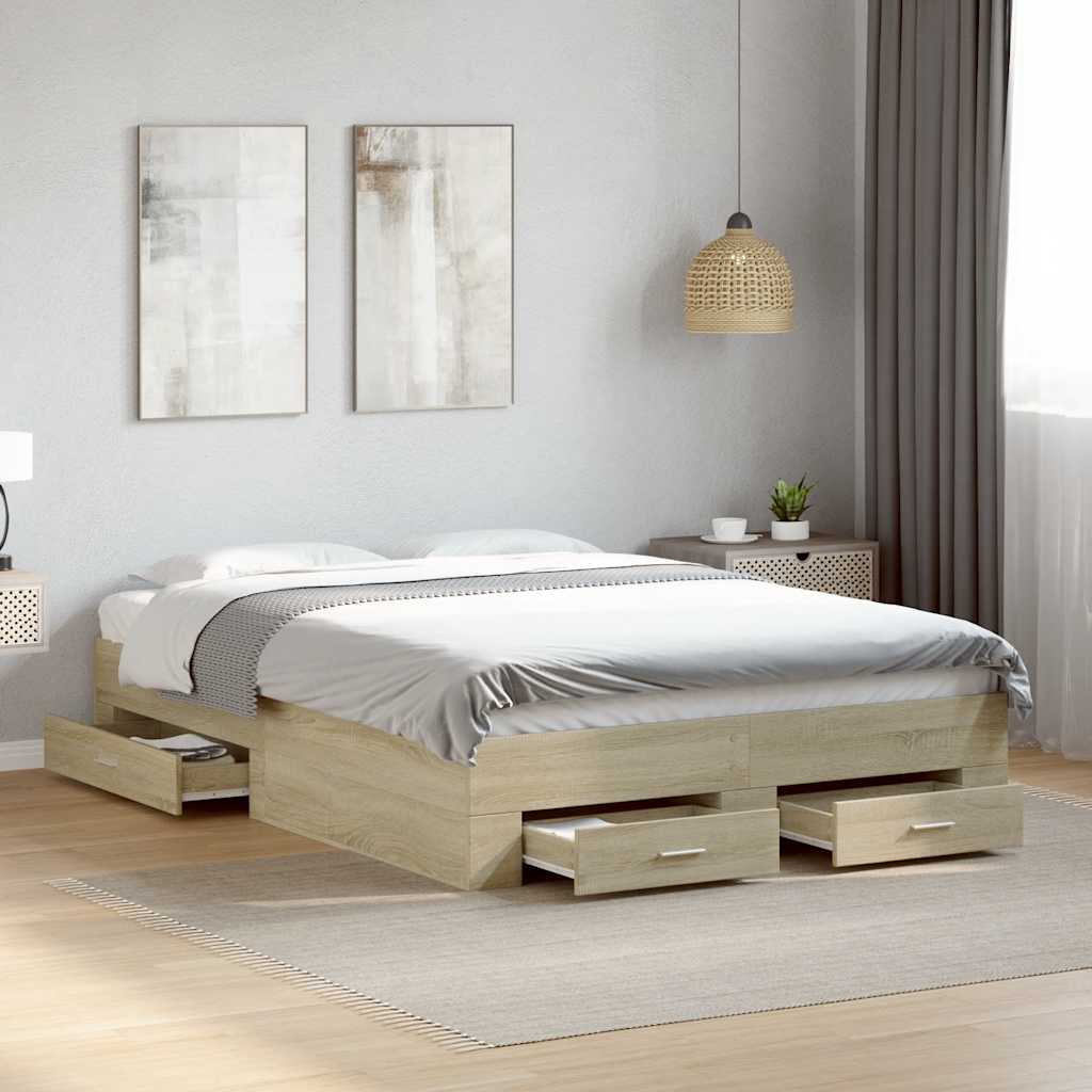 Cadre de lit avec tiroirs sans matelas chêne sonoma 135x190 cm - XIOS