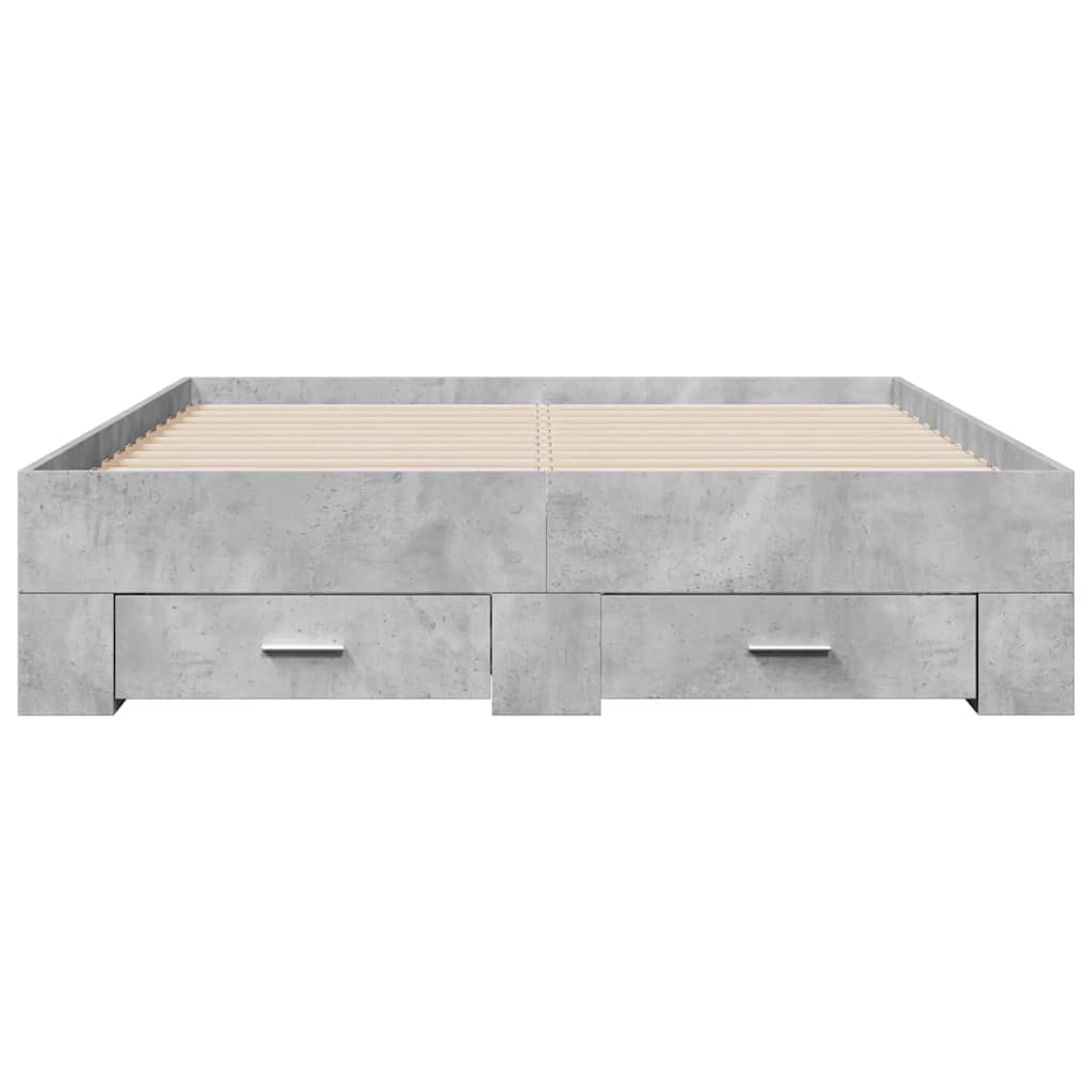 Cadre de lit avec tiroirs sans matelas gris béton 135x190 cm - XIOS