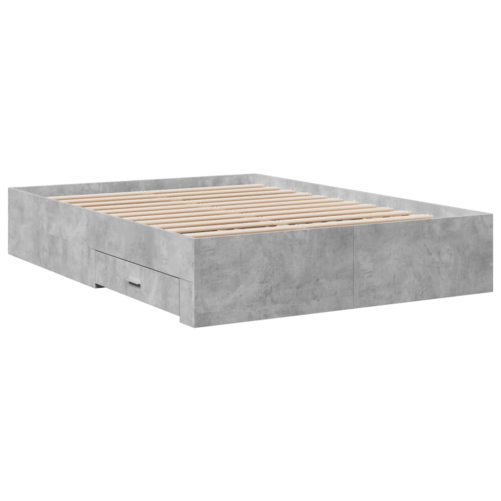 Cadre de lit avec tiroirs sans matelas gris béton 135x190 cm - XIOS
