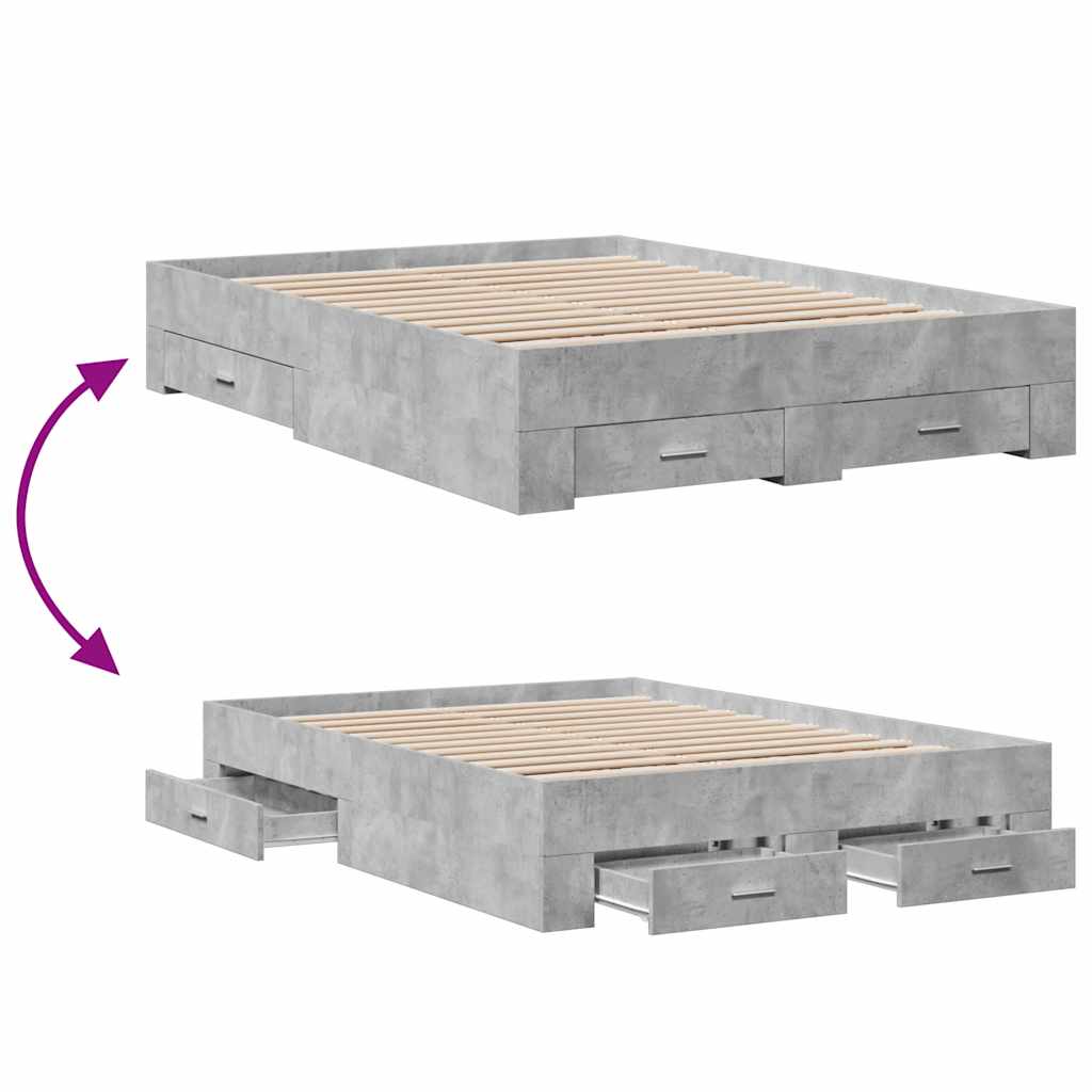 Cadre de lit avec tiroirs sans matelas gris béton 135x190 cm - XIOS