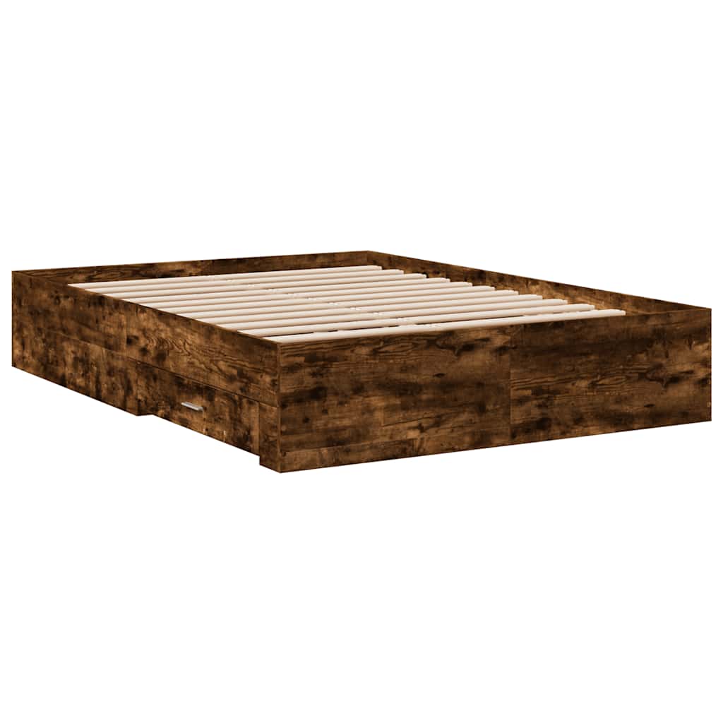 Cadre de lit avec tiroirs sans matelas chêne fumé 135x190 cm - XIOS