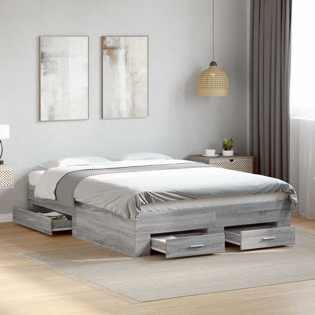 Cadre de lit avec tiroirs sans matelas sonoma gris 135x190 cm - XIOS
