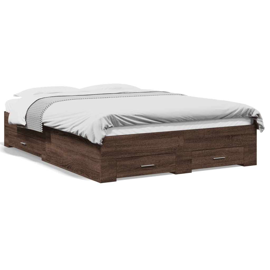 Cadre de lit avec tiroirs sans matelas chêne marron 135x190 cm - XIOS