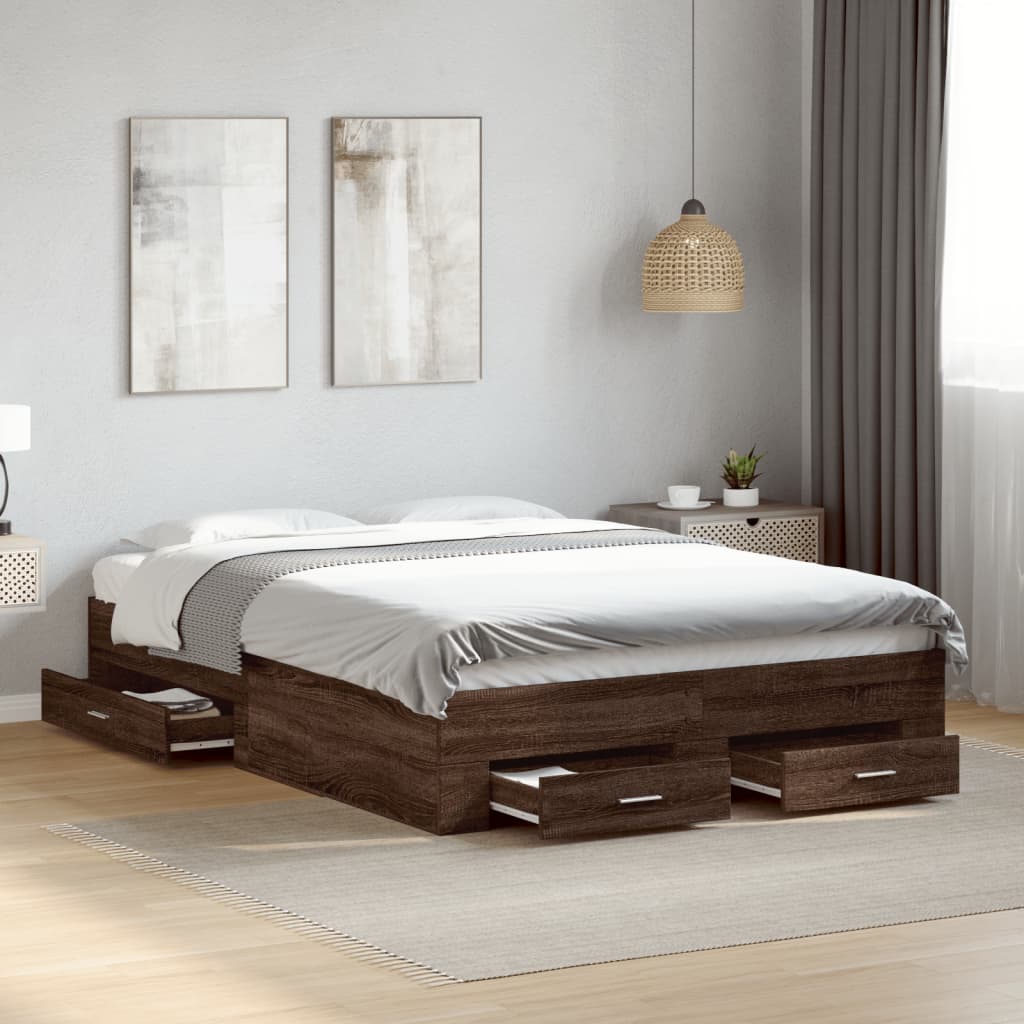 Cadre de lit avec tiroirs sans matelas chêne marron 135x190 cm - XIOS
