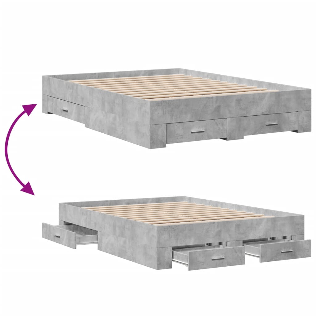 Cadre de lit avec tiroirs sans matelas gris béton 120x190 cm - XIOS