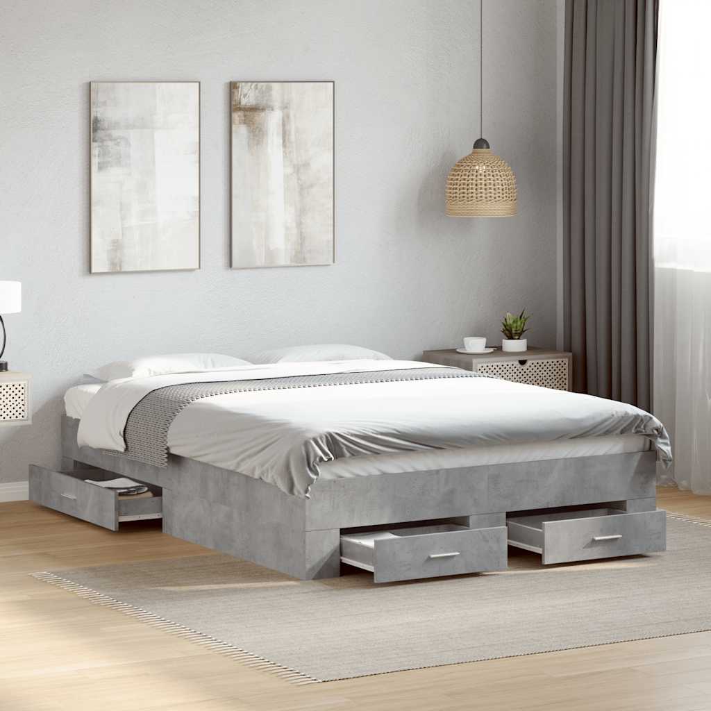Cadre de lit avec tiroirs sans matelas gris béton 120x190 cm - XIOS