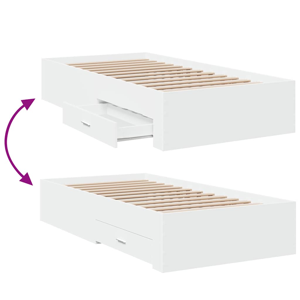 Cadre de lit avec tiroirs sans matelas blanc 100x200 cm - XIOS